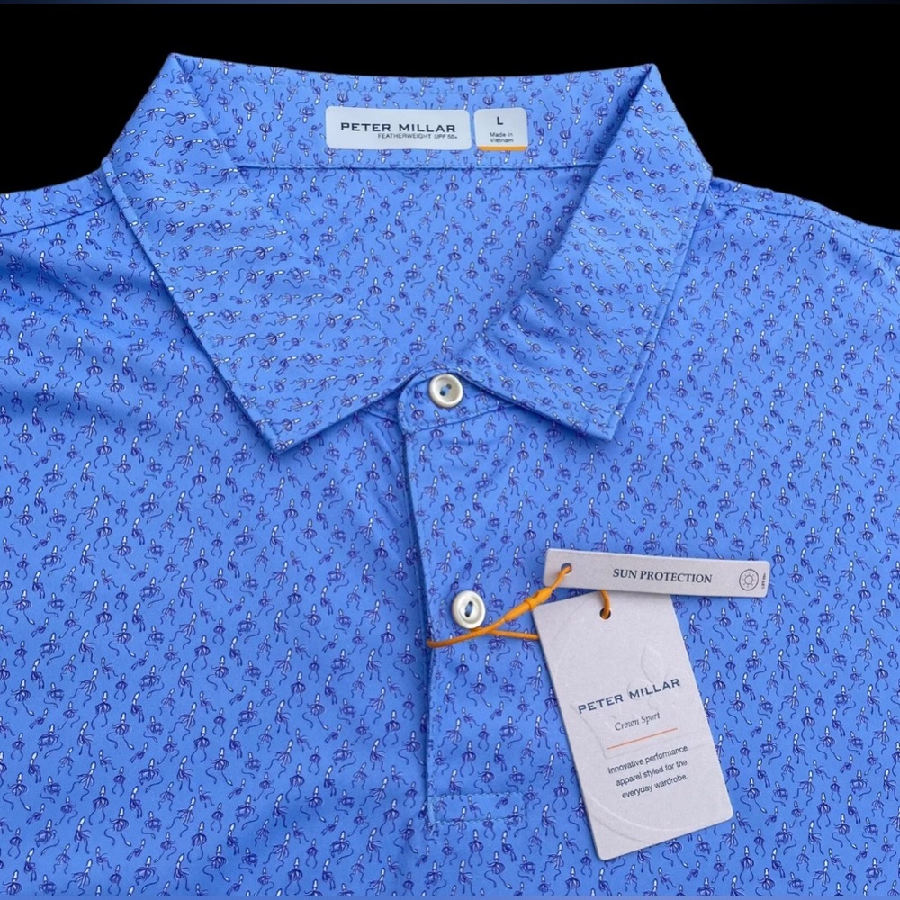 Peter Millar Crown Sport Featherweight Squid Pro Quo Blue Polo Golf Shirt Large